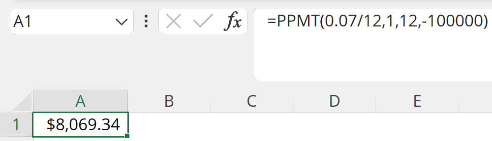 PPMT Function: First Month